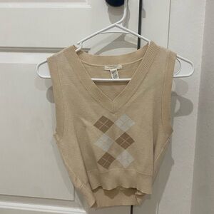 Beige Argyle Sweater Vest